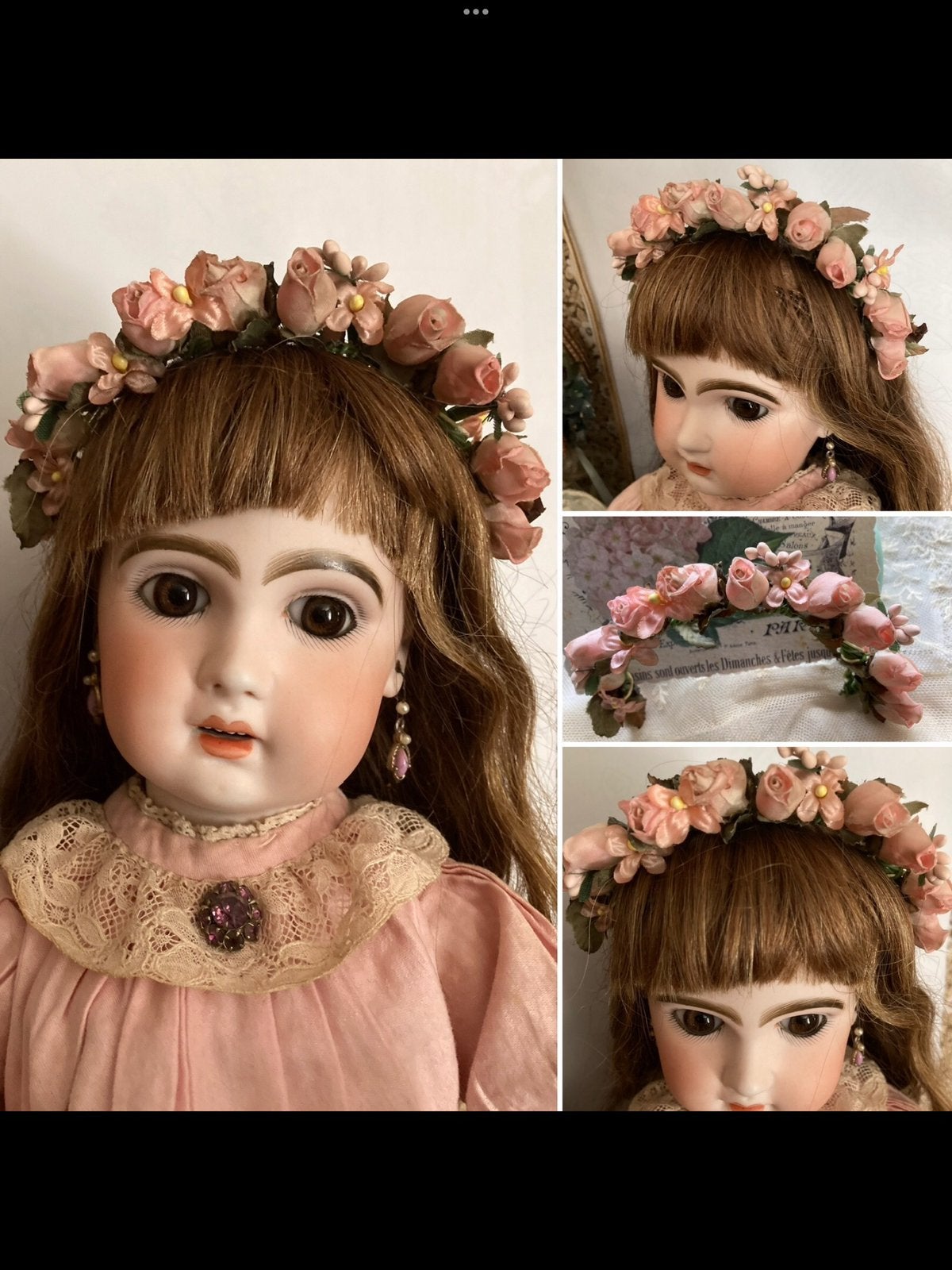 🌿 Pop, Jumeau,” ANTIEK/ OUD BLOEMENKRANSJE/DIADEEM”🌿, Antiek en Kunst, Antiek | Speelgoed, Verzenden
