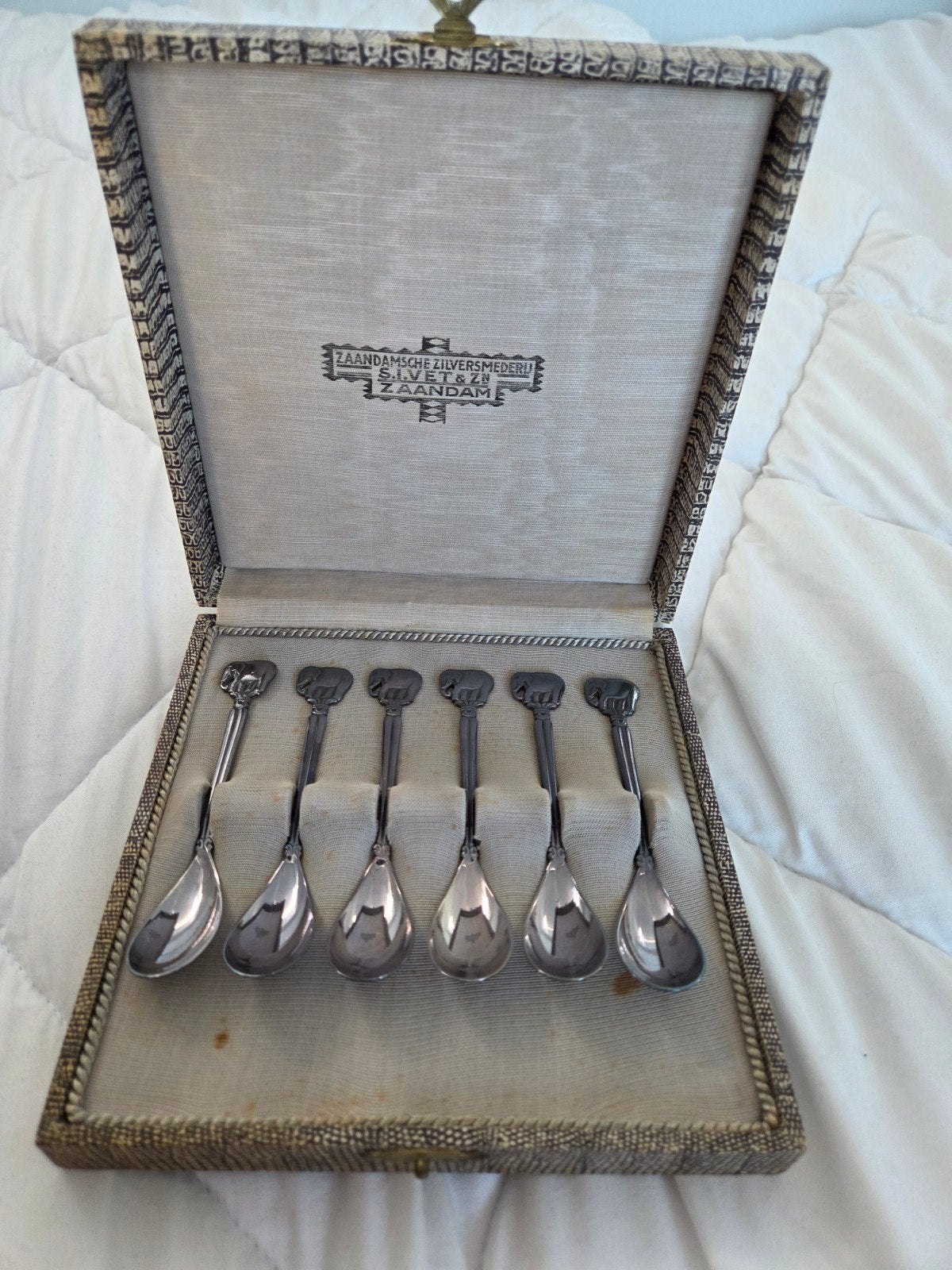 Set van 6 zilveren lepeltjes met olifanten, Zaandam, Ophalen of Verzenden