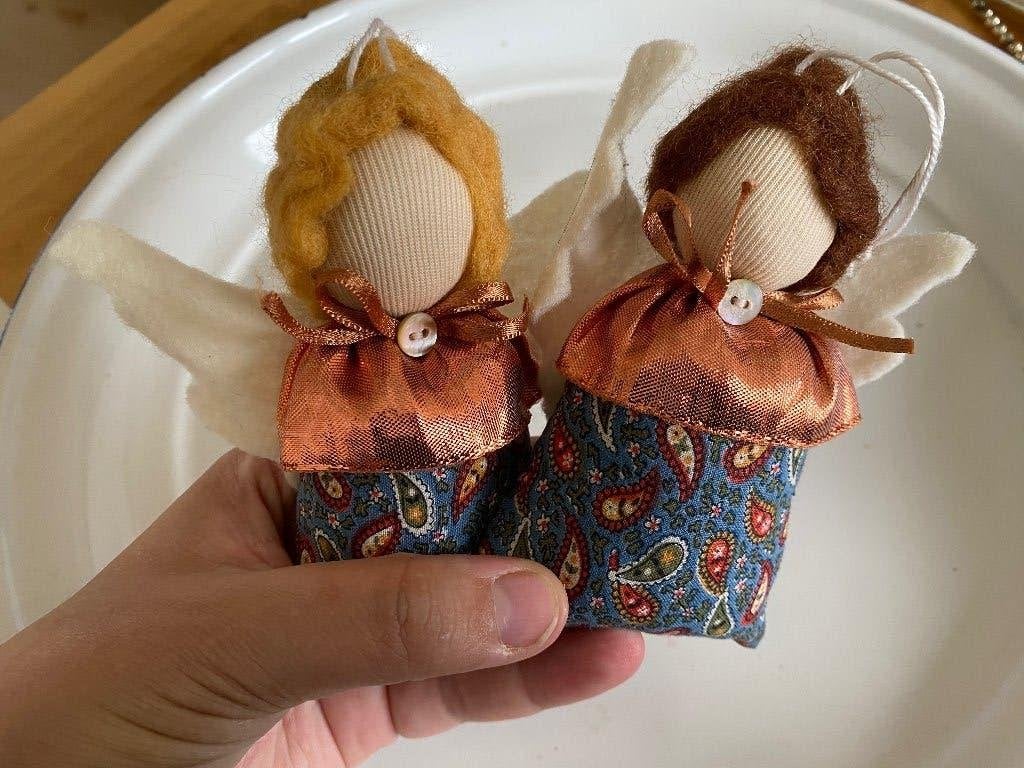 Vintage Kerst 2 handgemaakte Engeltjes, Ophalen of Verzenden, Zo goed als nieuw
