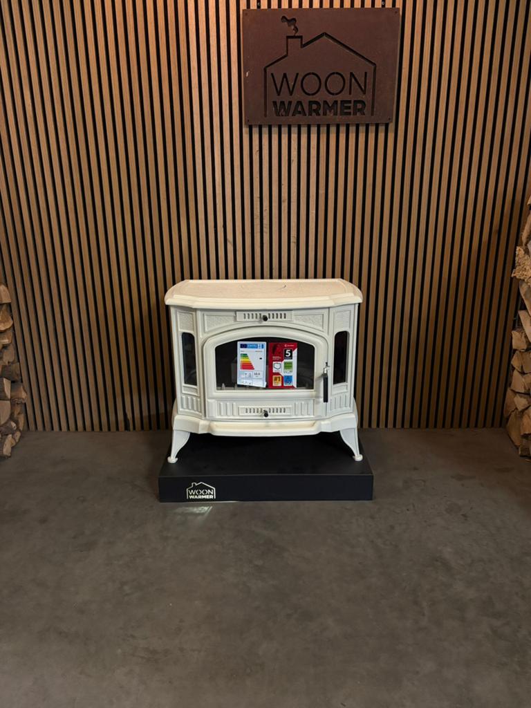 26051 Gietijzeren houtkachel NIEUW beige 10kw, Ophalen, Info@woonwarmer.nl, 4264RM, Vrijstaand