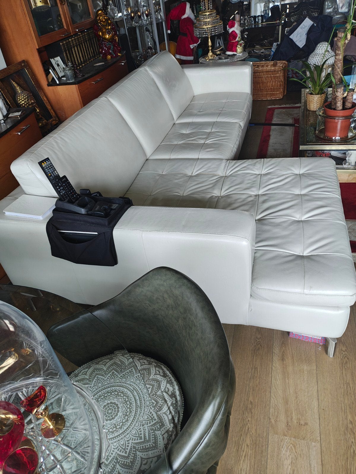 Leren hoekbank Natuzzi - Crème wit, Ophalen, 250 tot 300 cm, Gebruikt, Hoekbank