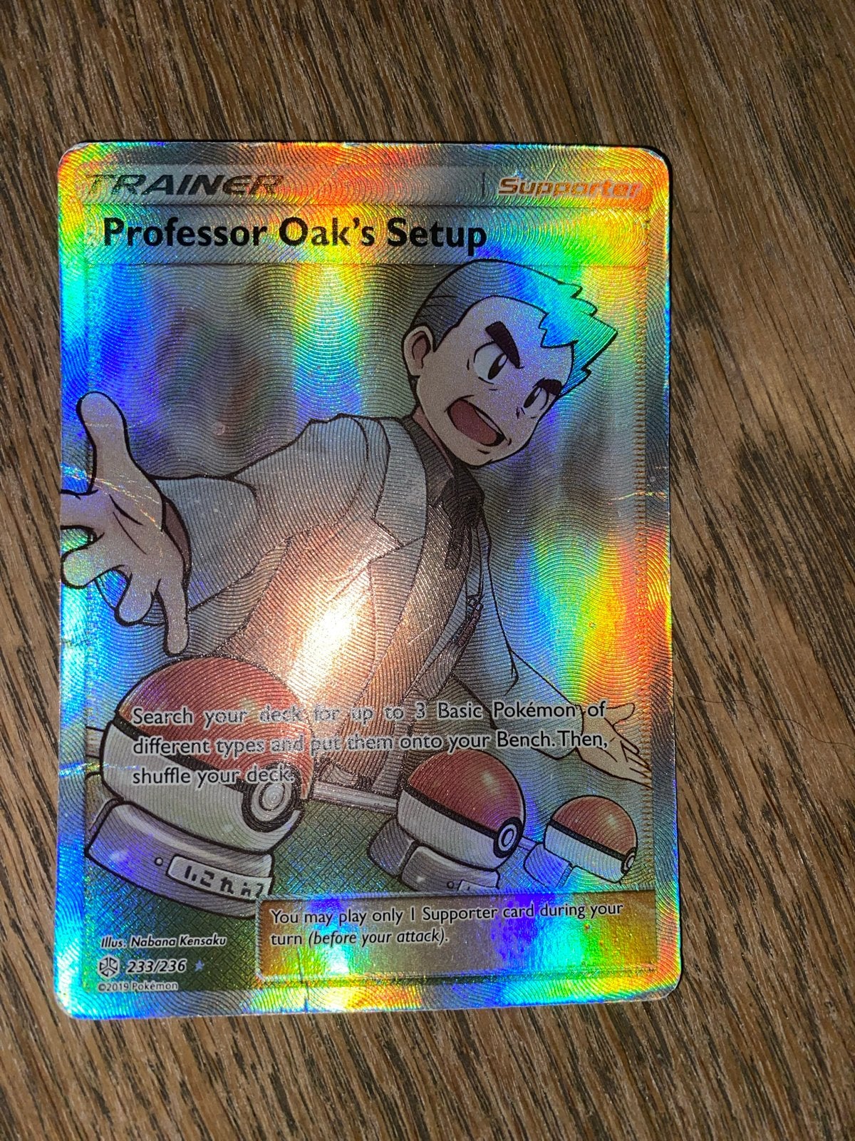 Professor Oak's Setup Full Art Trainer Kaart Pokémon, Ophalen of Verzenden, Gebruikt, Losse kaart, Foil