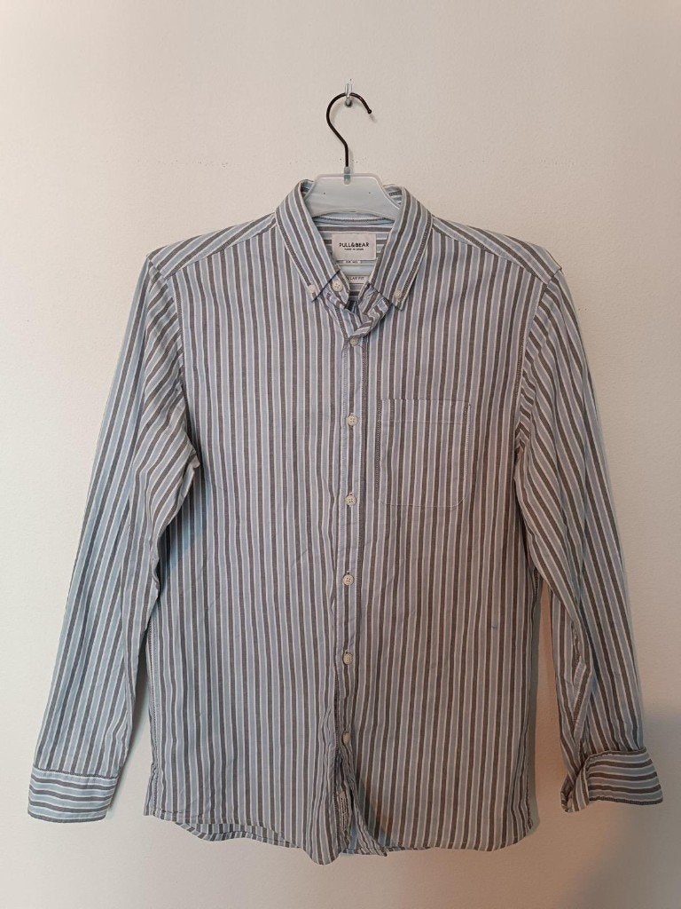 Pull & Bear Shirt Men, Blauw, Halswijdte 38 (S) of kleiner, Ophalen of Verzenden, Zo goed als nieuw