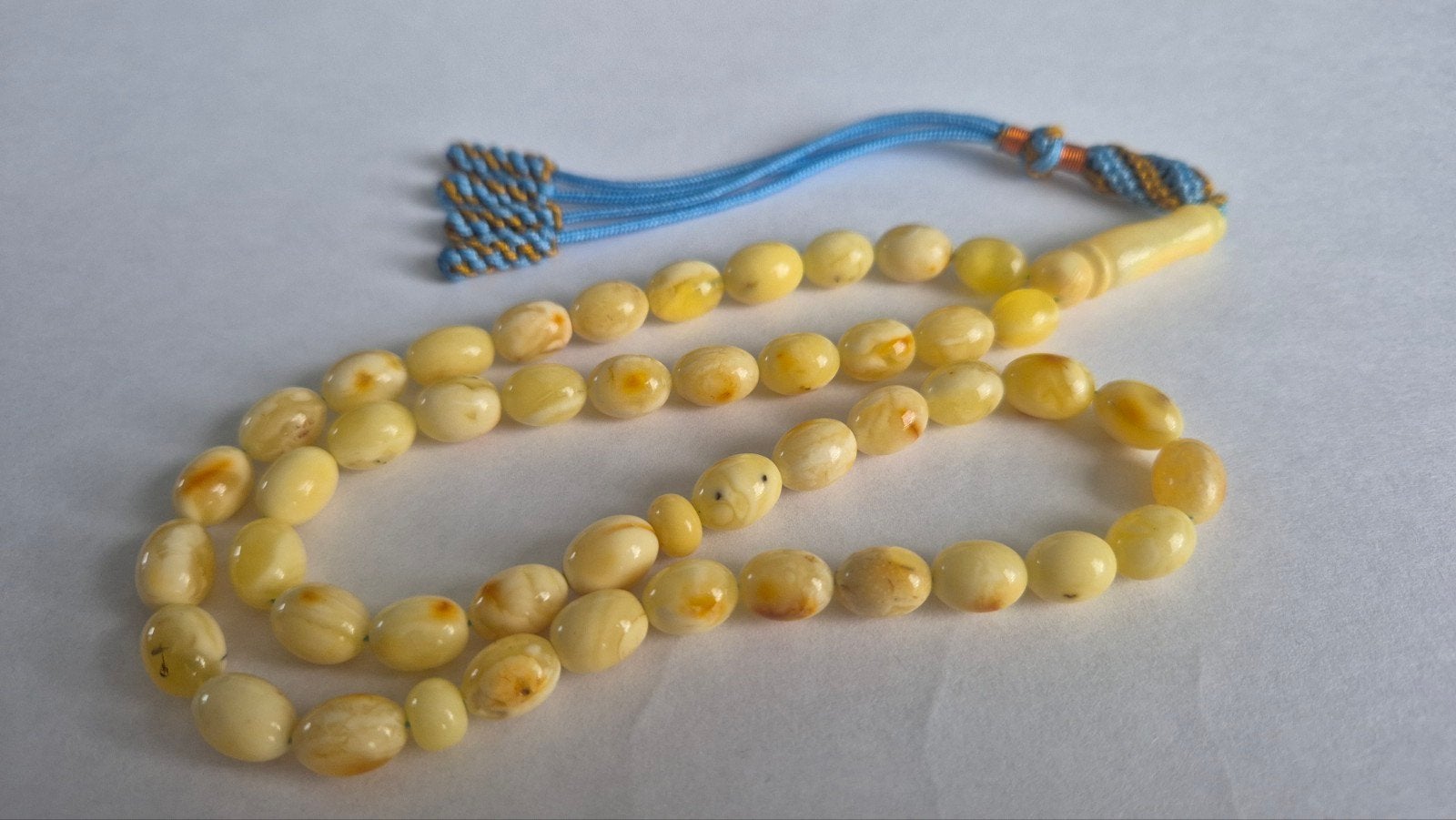 Baltische Amber Barnsteen Tesbih Ketting - Witte Amber, Sieraden, Tassen en Uiterlijk, Antieke sieraden, Ophalen of Verzenden