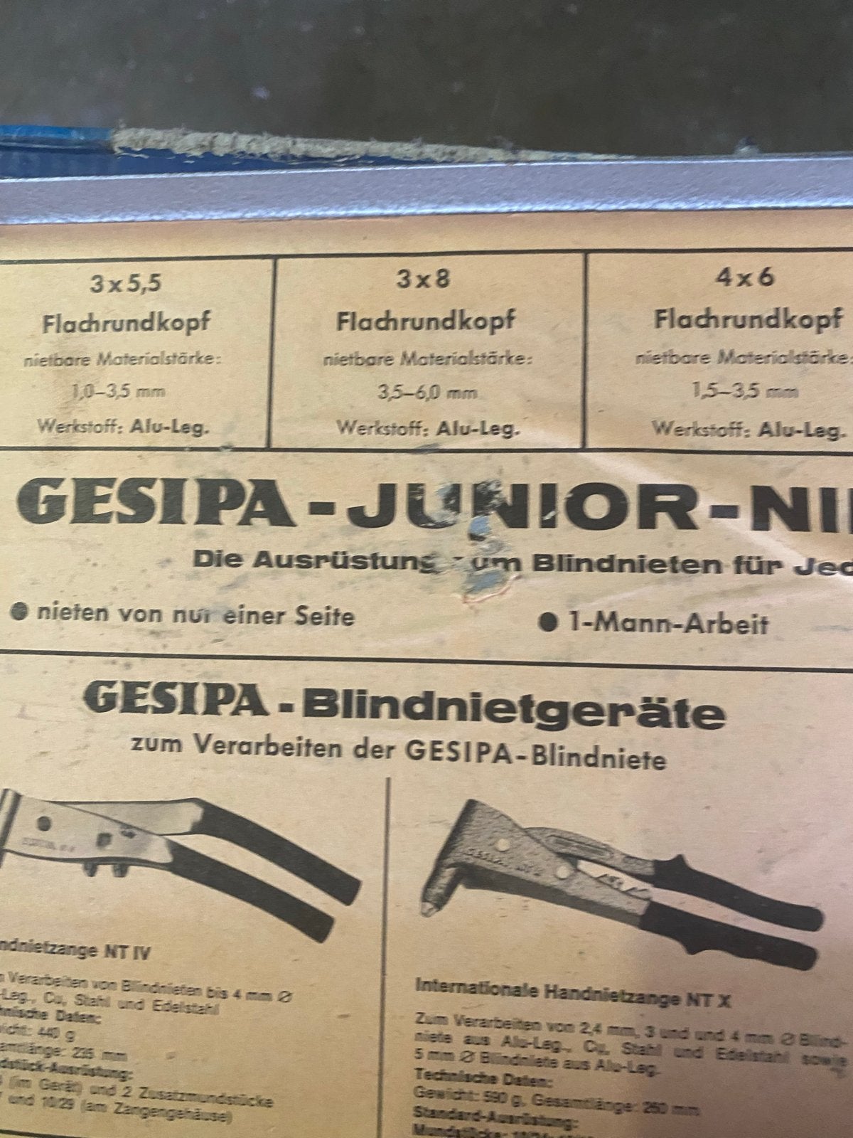 GESIPA-JUNIOR-NIETBOX Blindklinknageltang met klinknagels, Doe-het-zelf en Verbouw, Ophalen, Gebruikt, Overige typen, Overige merken