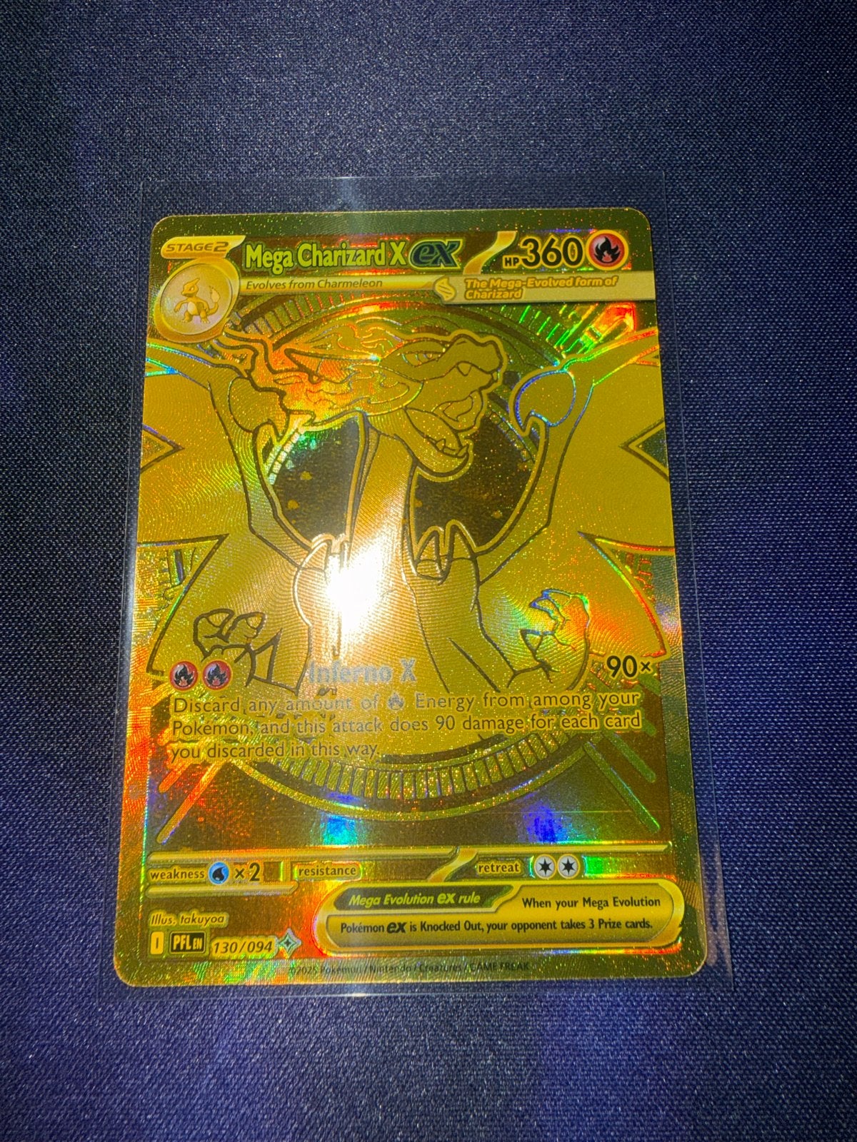 Mega Charizard X EX Pokémon Kaart - Full Art Gold Foil, Ophalen, Zo goed als nieuw, Losse kaart, Foil
