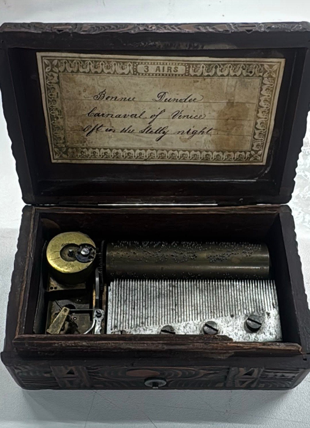 Antieke Mechanische Speeldoos - 3 Melodieën, Ophalen of Verzenden