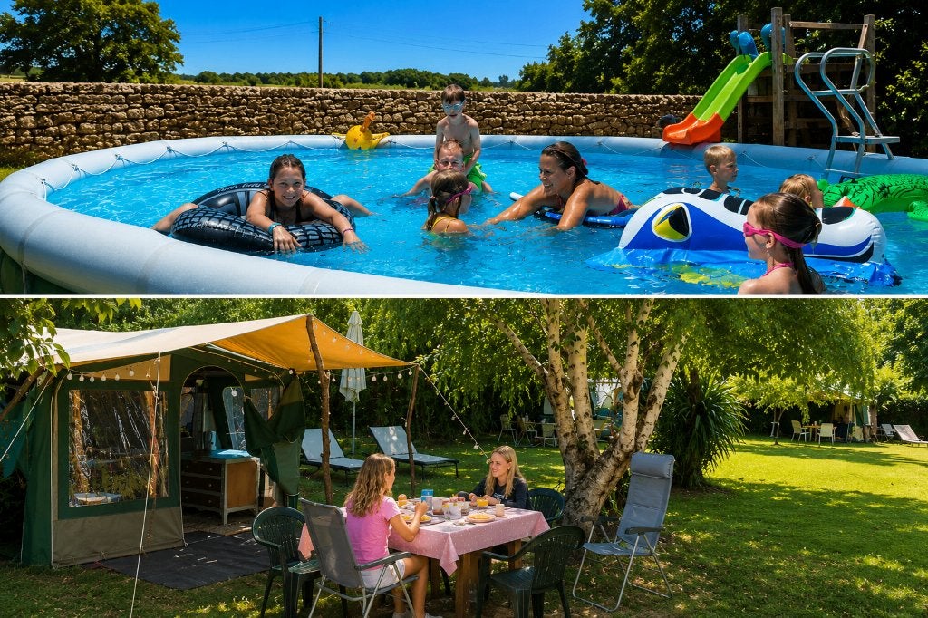 Ingerichte tent Frankrijk, Kleine camping Bretagne, Zwembad, Vakantie, Wasmachine, Aan zee, Landelijk