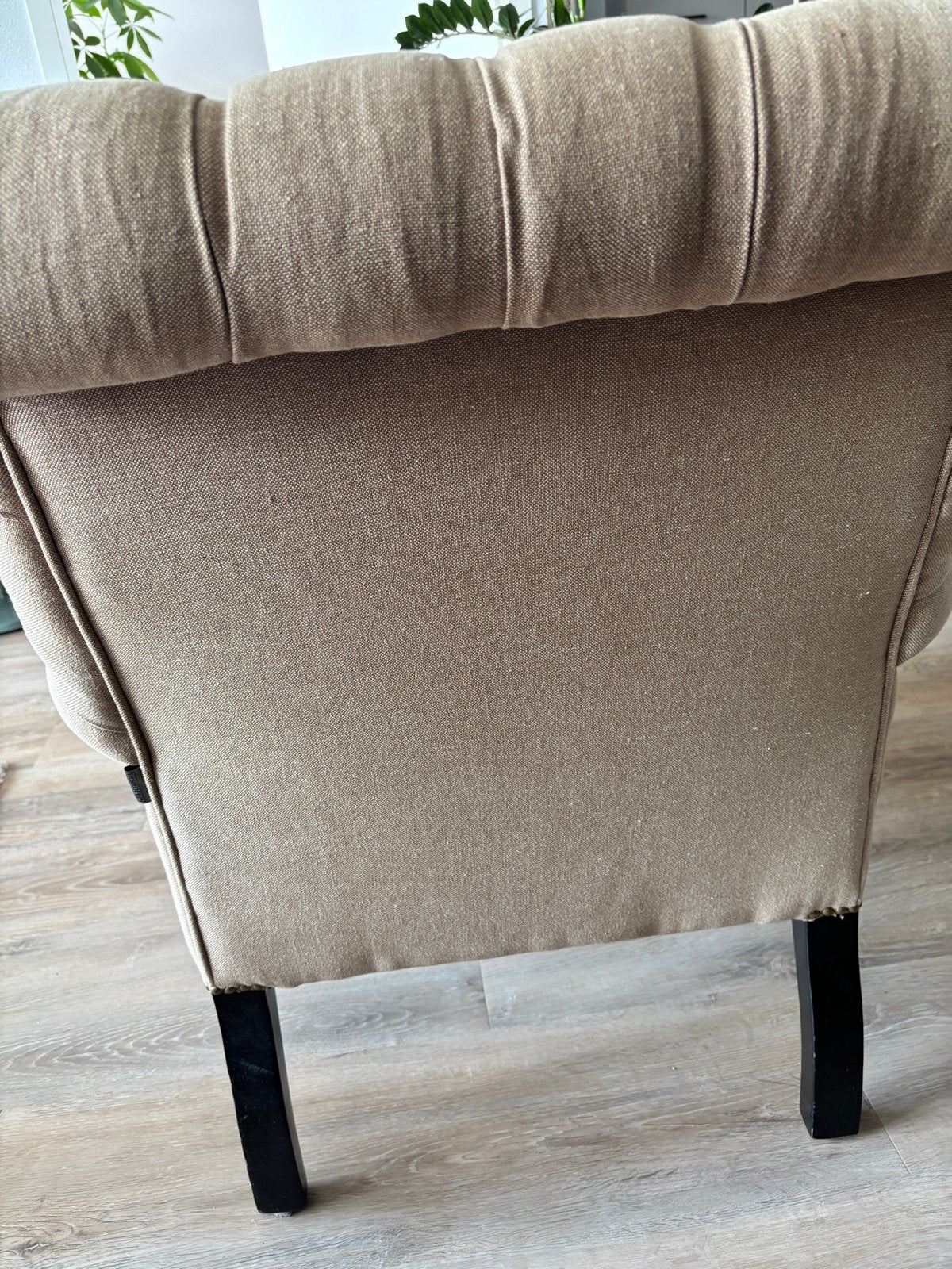Eichholtz fauteuil in beige stof - gebruikt, Ophalen, Zo goed als nieuw, Stof, 75 tot 100 cm