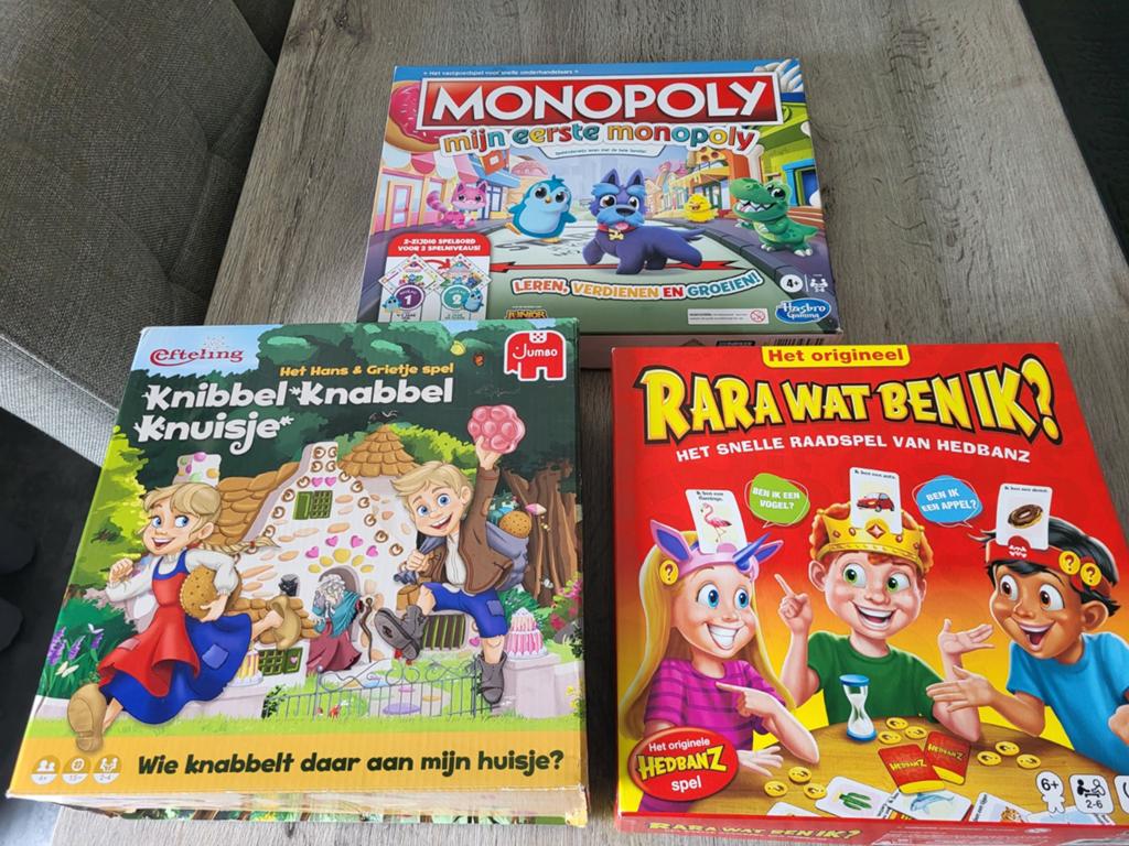 Monopoly Mijn Eerste, Knibbel Knabbel Knuisje, Rara Wat Ben, Ophalen of Verzenden, Zo goed als nieuw