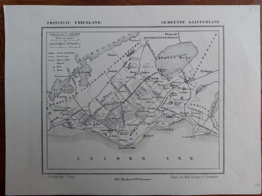 8 / Gaasterland Slotermeer Oudega Balk Litho J. Kuyper 1865, Ophalen of Verzenden