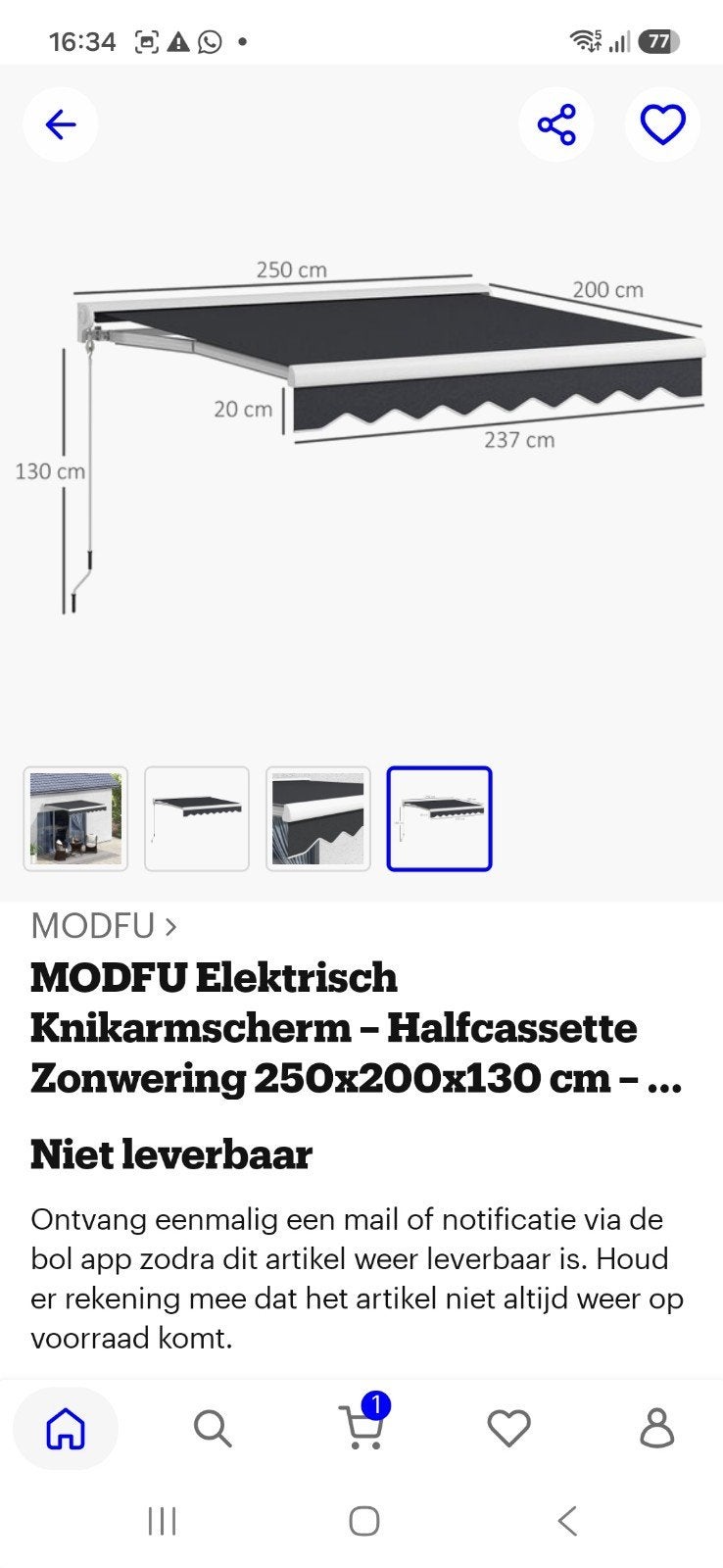 MODFU Elektrisch Knikarmscherm - Verstelbare Hellingshoek, Tuin en Terras, Ophalen of Verzenden