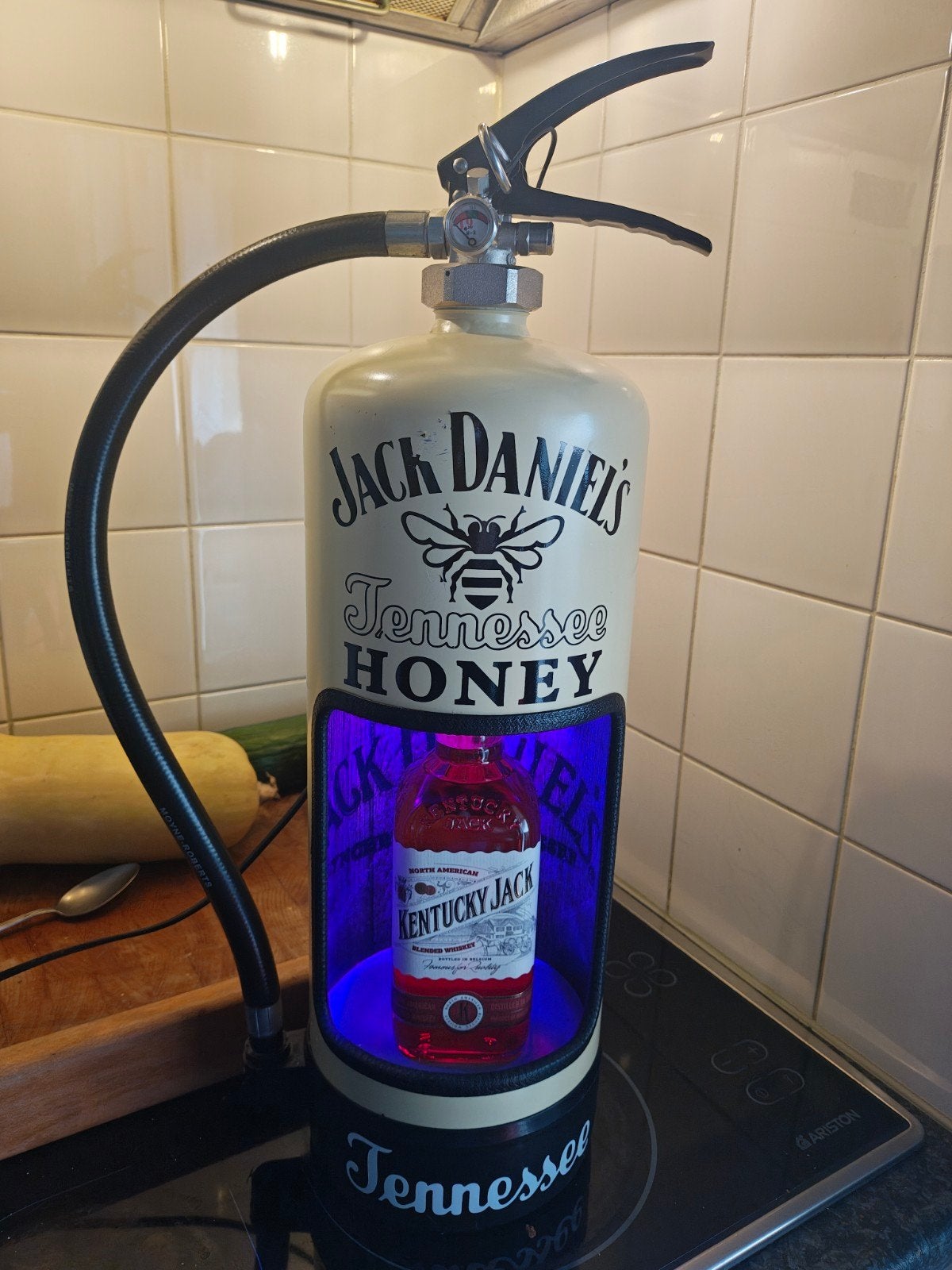 Jack Daniel's Brandblusser Bar met LED Verlichting, Vintage, Beige, Ophalen of Verzenden, Zo goed als nieuw