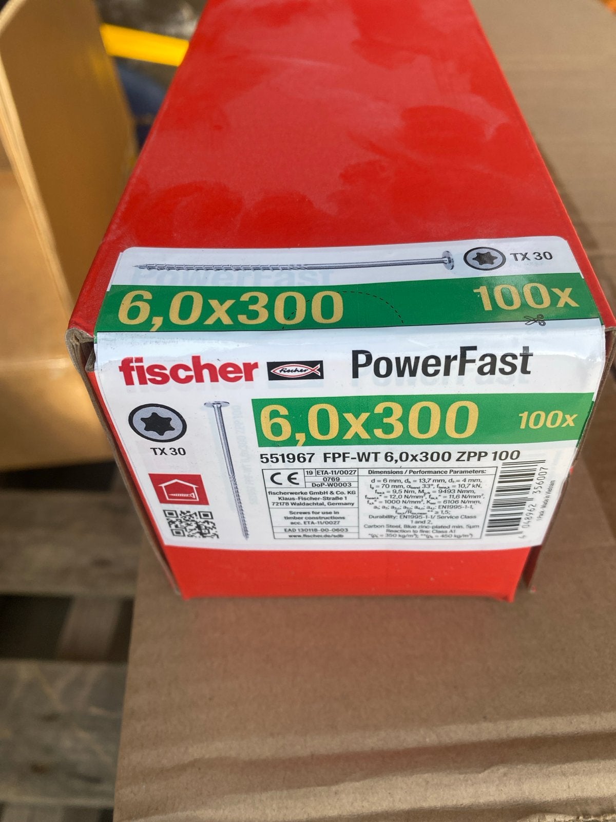 Fischer PowerFast Schroeven 6,0x300 TX30 (100 stuks), Tuin en Terras, Onbekend, Nieuw, Ophalen of Verzenden, Onbekend