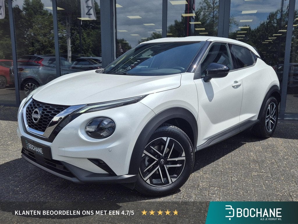 Nissan Juke 1.0 DIG-T N-Connecta | Navigatie | Automaat | Ap, Auto's, Nissan, Stof, Met garantie (alle), Wit, Automatische klimaatregeling