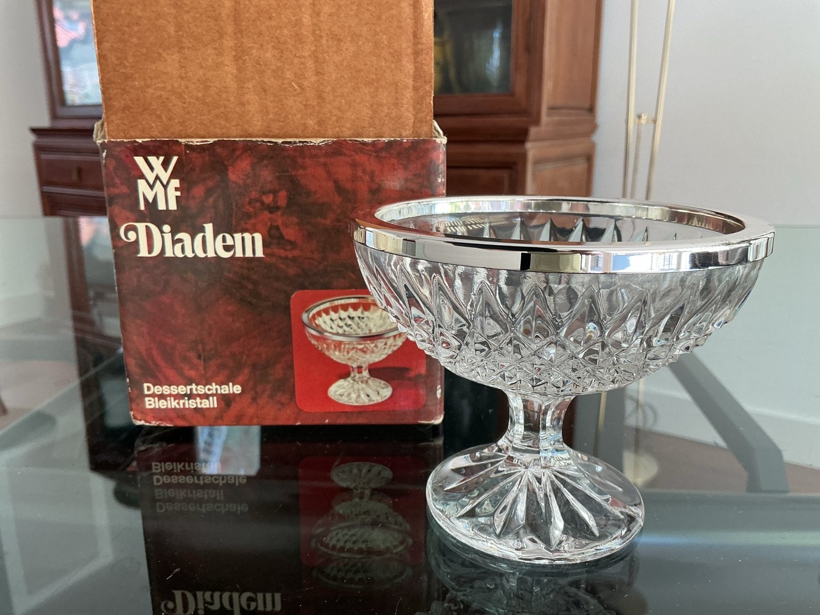 WMF Diadem bonbonschaaltje  van loodkristal verzilverde rand, Antiek en Kunst, Antiek | Glas en Kristal, Ophalen