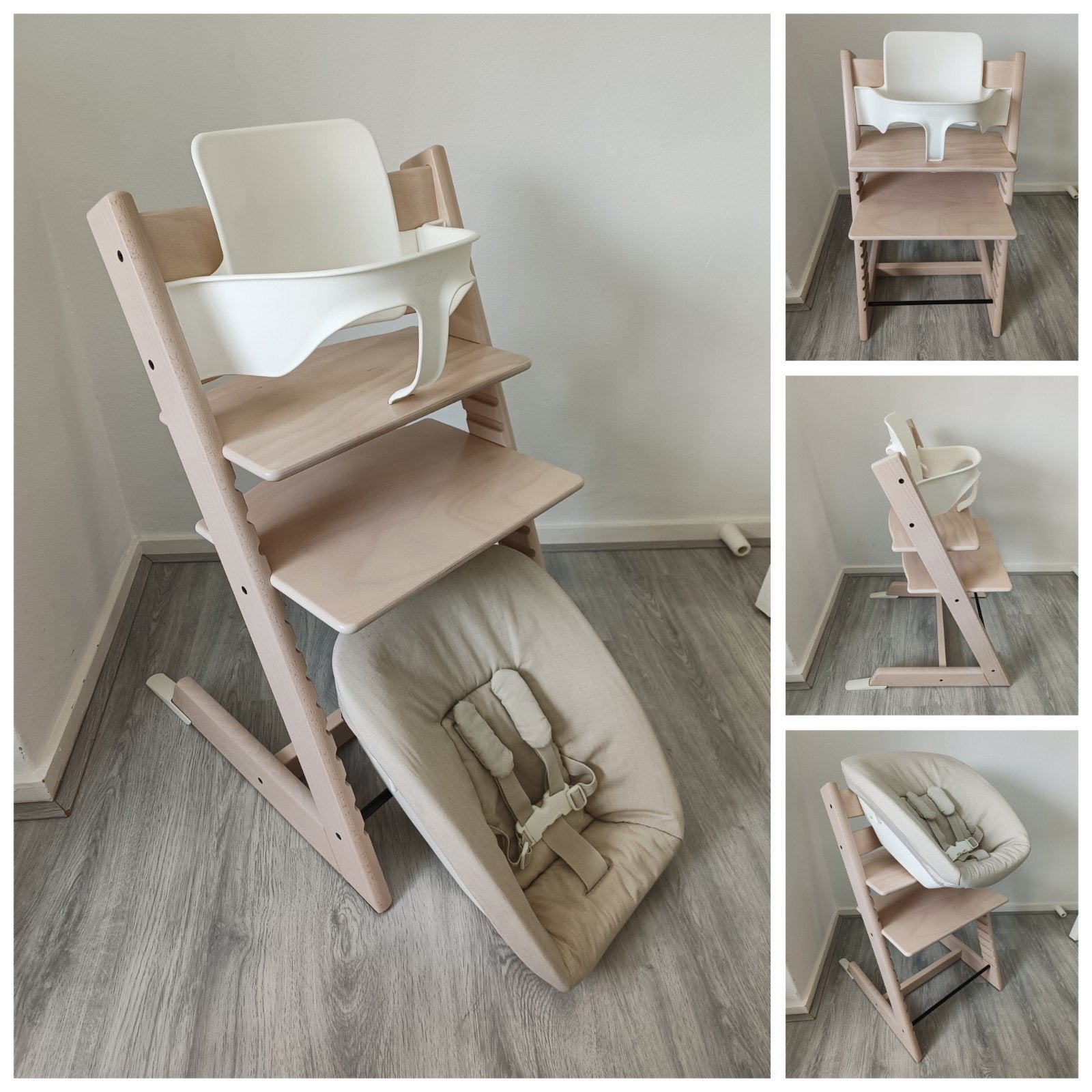 NIEUWSTAAT! Stokke Tripp Trapp whitewash+babyset, newbornset, Kinderen en Baby's, Kinderstoelen, Meegroeistoel, Ophalen of Verzenden