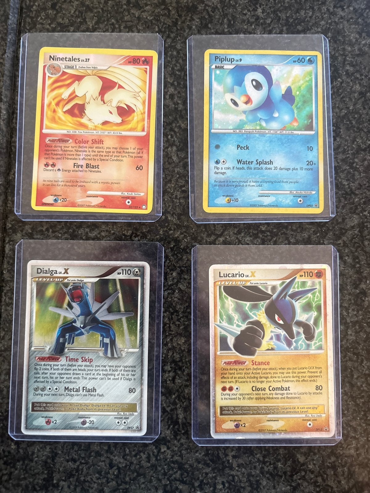 Pokémon Kaarten: Ninetales, Piplup, Dialga LV.X, Lucario LV., Ophalen of Verzenden, Gebruikt, Meerdere kaarten