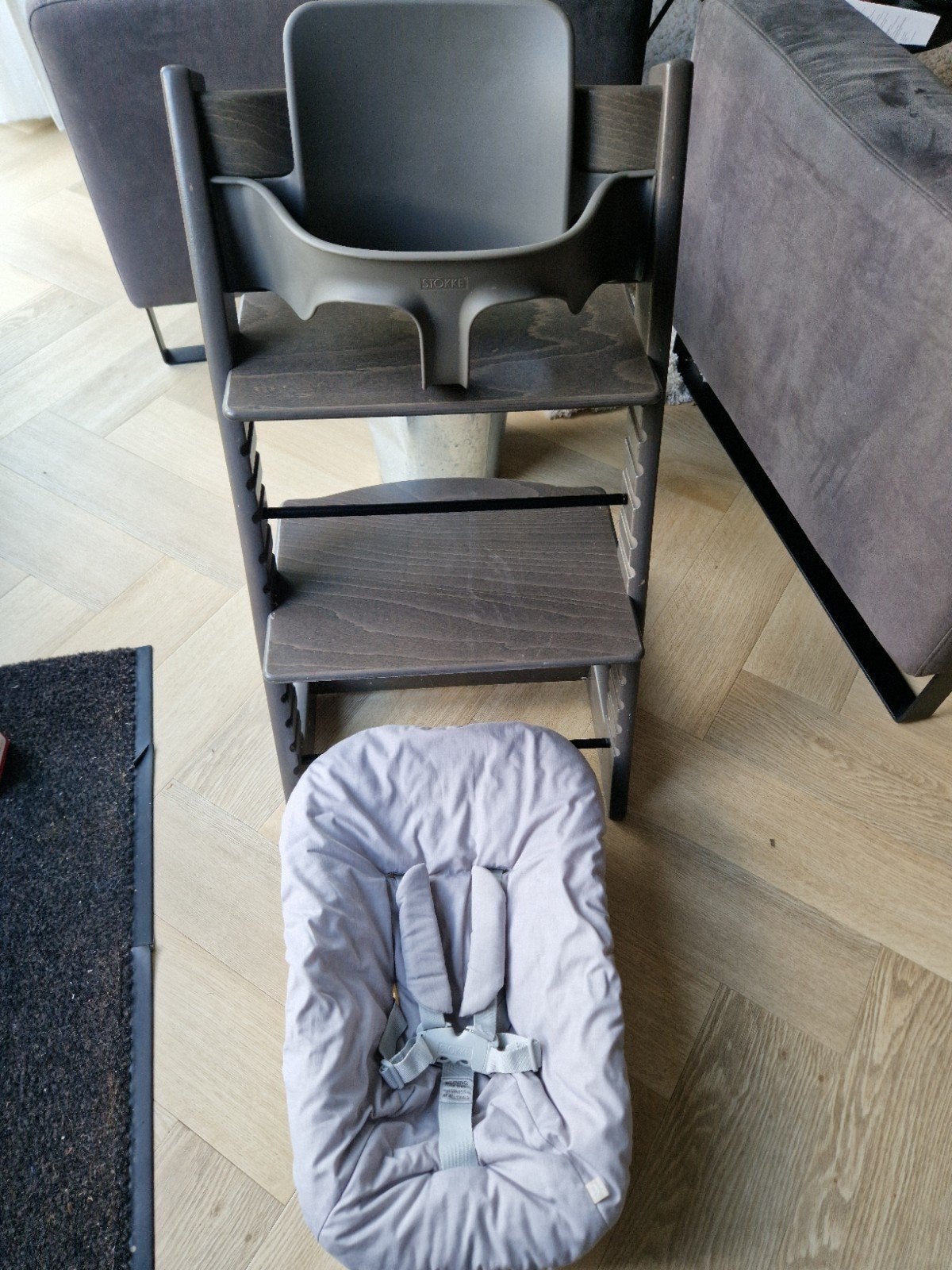 hazy grey stokke tripp trapp + babyset en newborn, Ophalen of Verzenden, Meegroeistoel, Aanschuifbaar