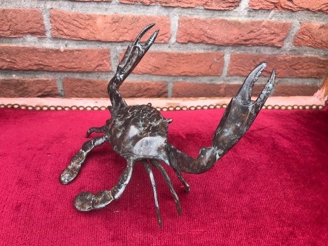 levensecht bronzen beeld van een krab, Ophalen of Verzenden, Brons, Zeeleven, Beeld