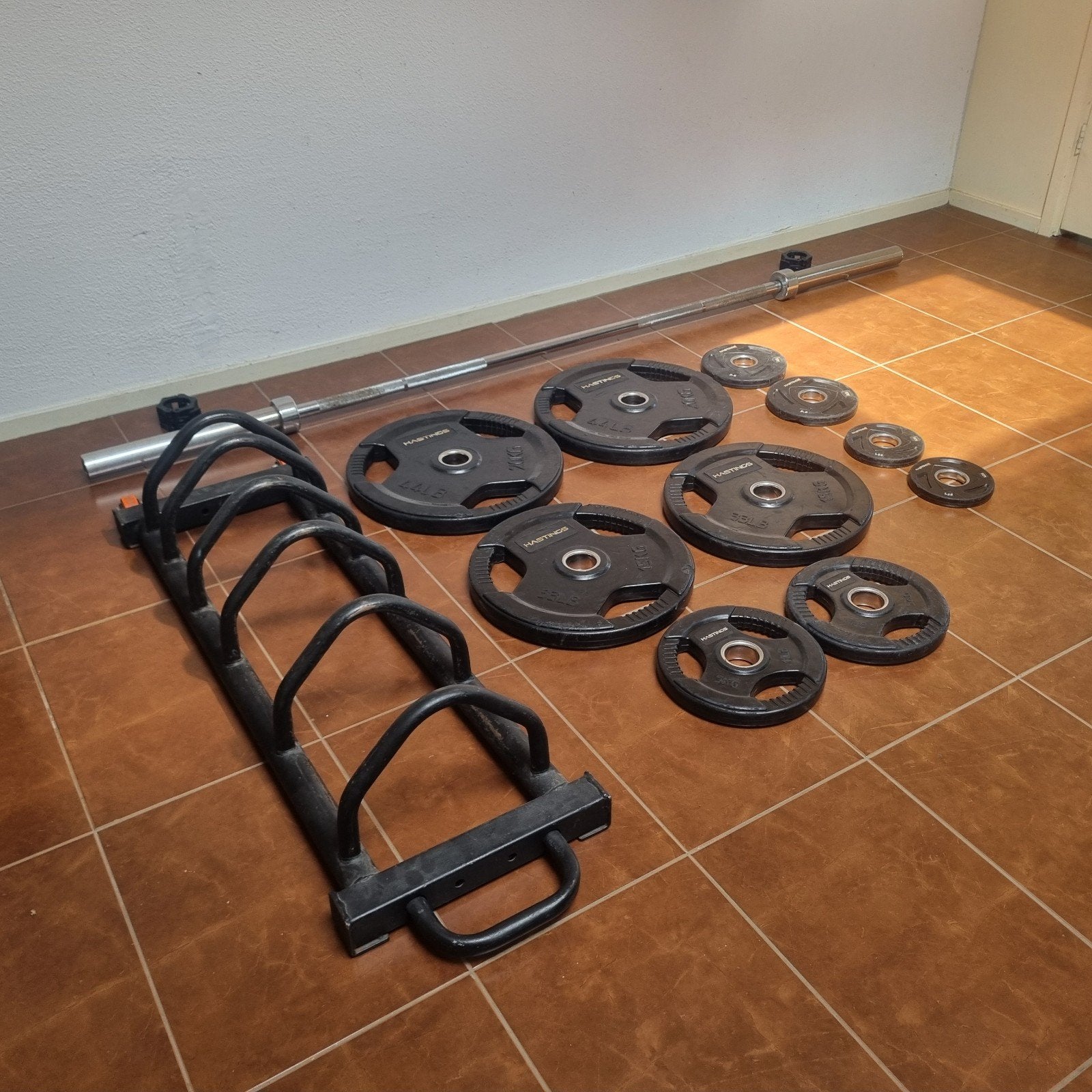 Olympische halterset, Sport en Fitness, Ophalen, Gebruikt, Benen, Halterset