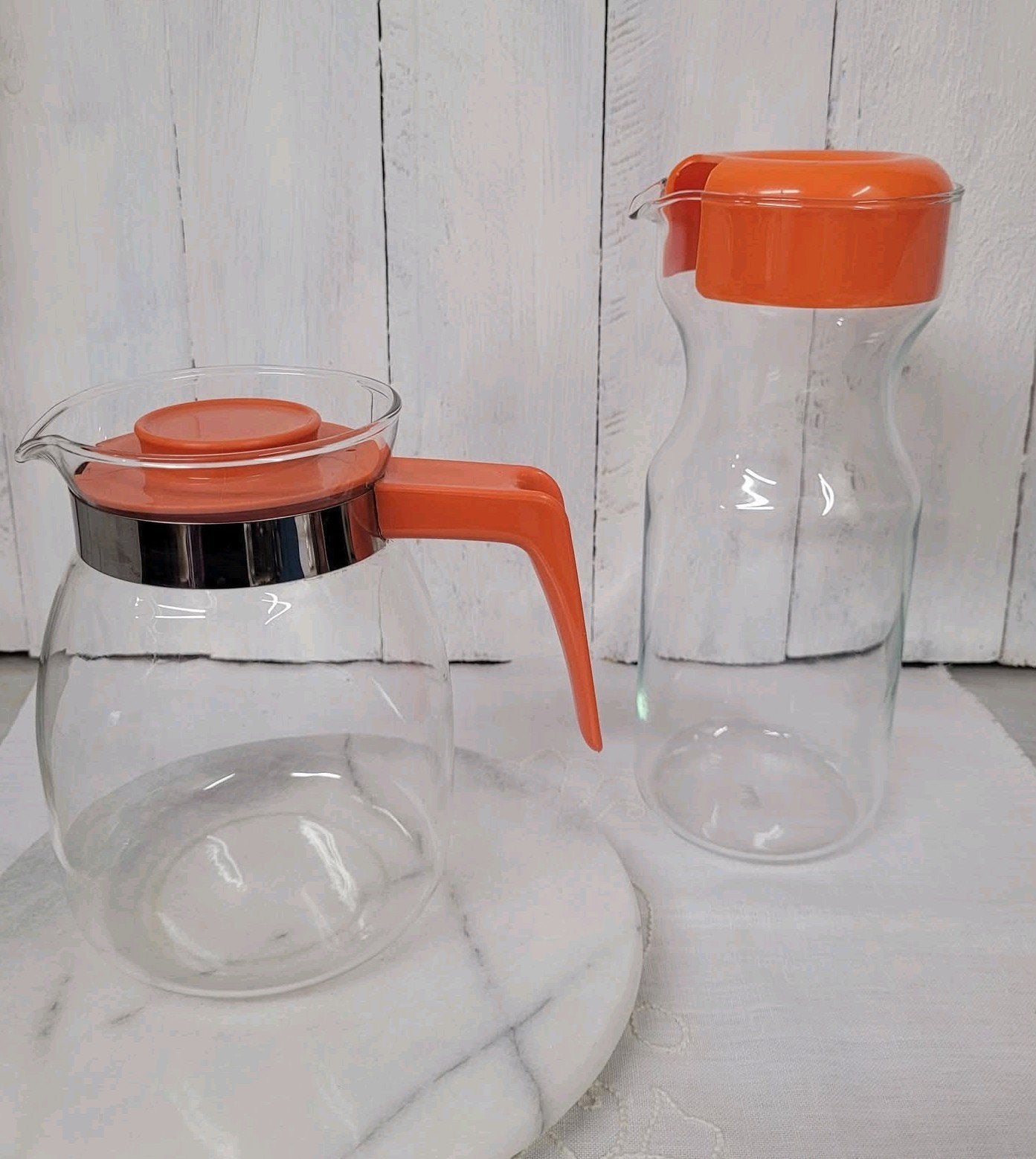 Vintage Riedel Pyrex sapkan en Simax kan - retro oranje -, Verzenden, Zo goed als nieuw