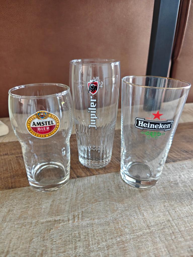 Bierglazen: Amstel, Jupiler, Heineken - Set van 3, Verzamelen, Biermerken, Ophalen of Verzenden, Zo goed als nieuw, Glas of Glazen