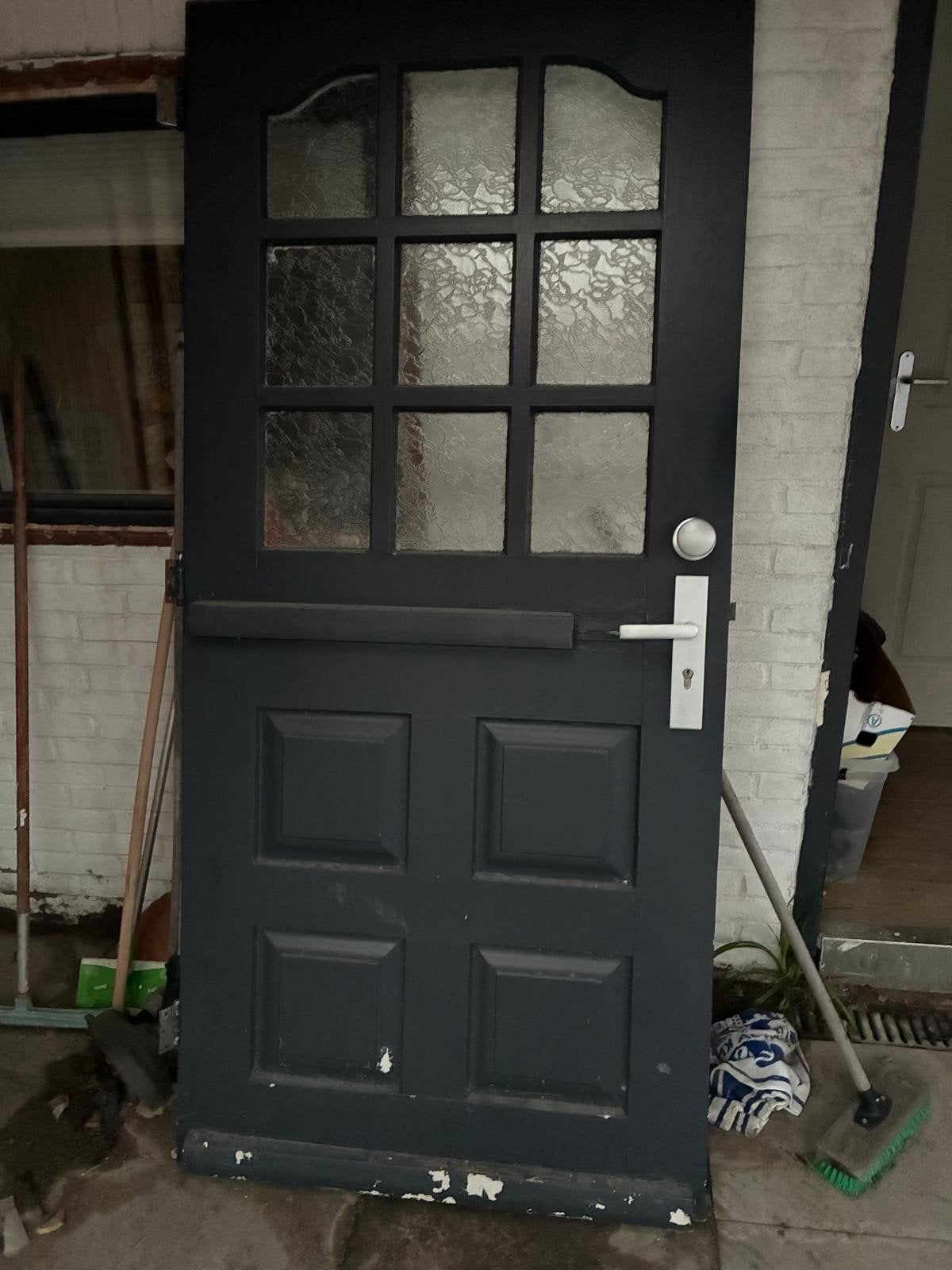 Stal- of buitendeur met glas, wit/blauw, 200-215 cm hoog, Ophalen, Gebruikt, 80 tot 100 cm, Buitendeur