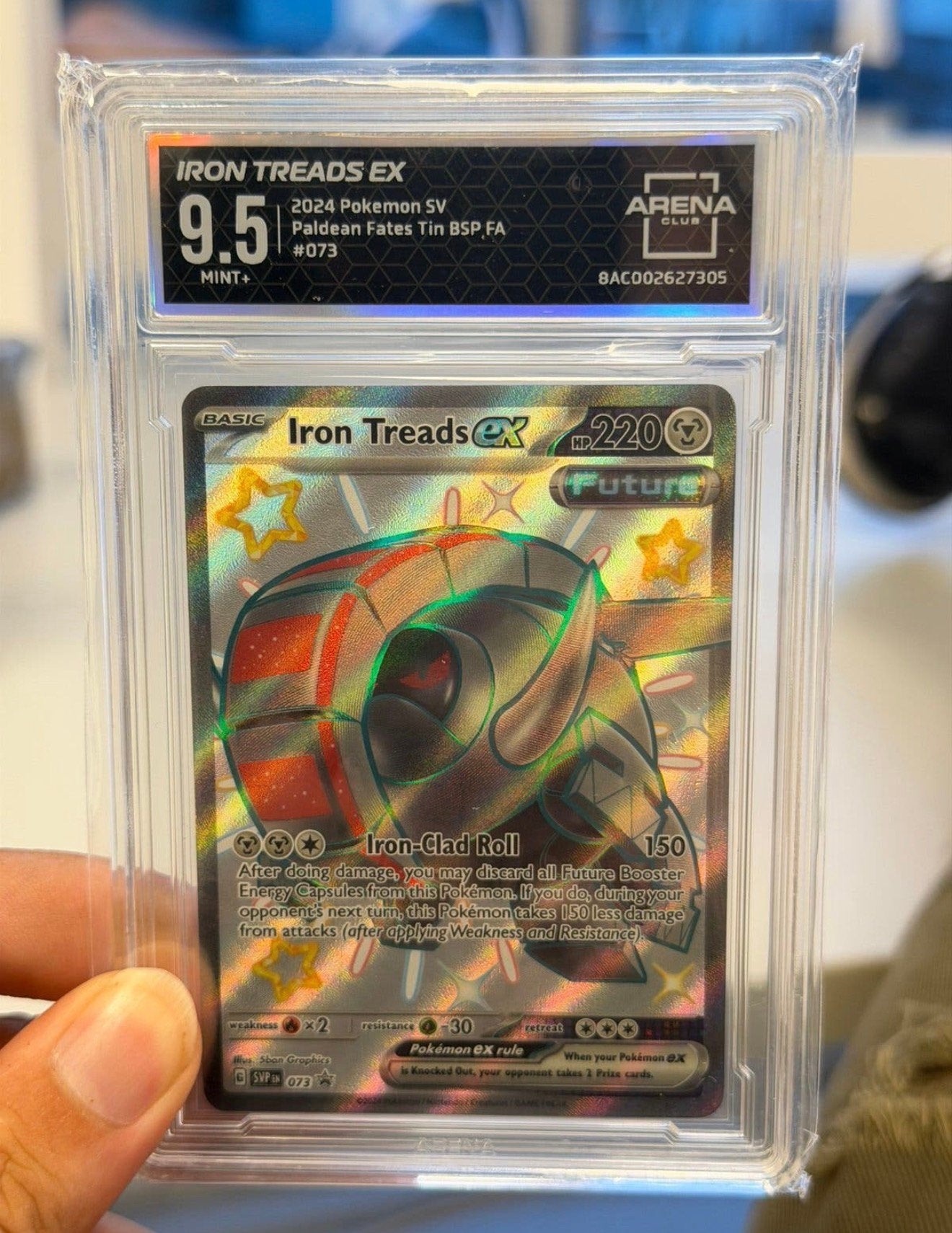 Pokémon Iron Treads ex #073 Paldean Fates Grade 9.5 slab, Ophalen of Verzenden, Nieuw, Losse kaart, Foil