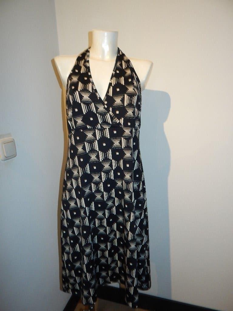 King Louie stretch jurk soort halter look in printje mt XL, Verzenden, Zwart, Maat 46/48 (XL) of groter, Zo goed als nieuw