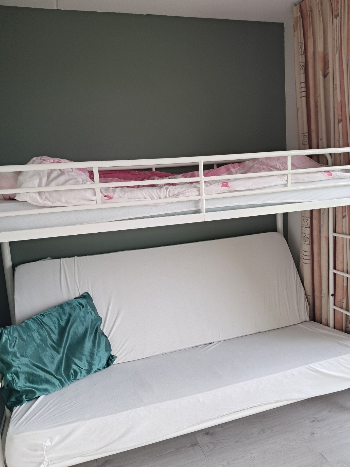 Witte hoogslaper met slaapbank, Ophalen, Hoogslaper, Eenpersoons, 210 cm