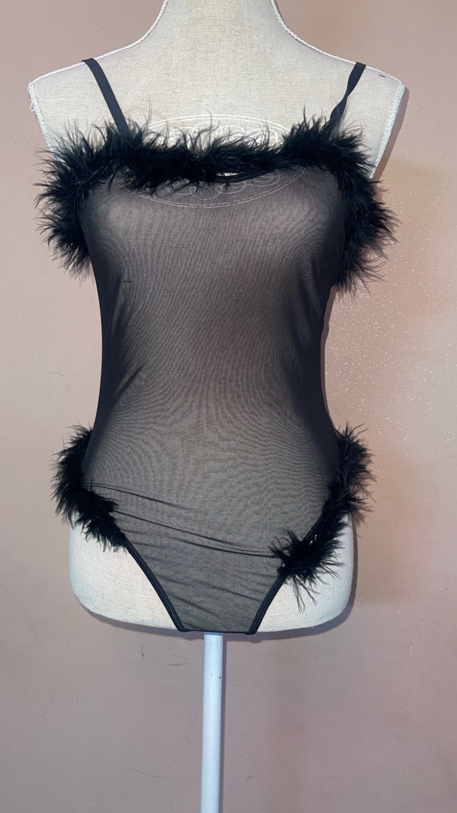 Zwarte body met veren - Sexy lingerie, Ophalen, Zwart, Body of Korset