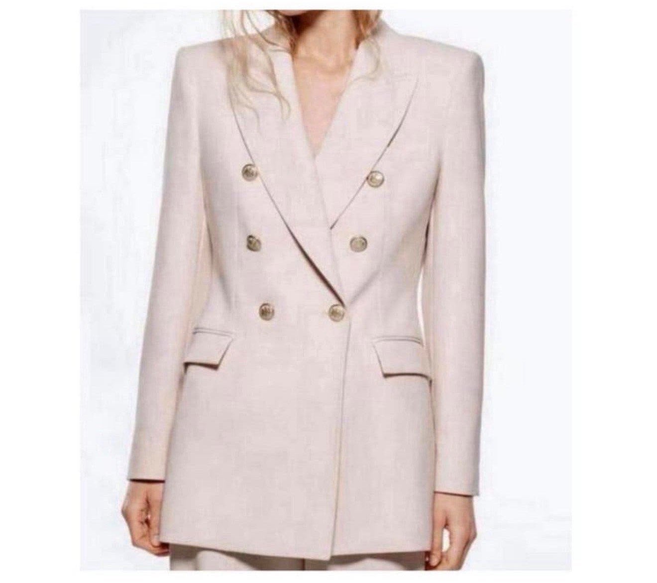 Zara Lange Double Breasted Blazer jack NIEUW S beige-roze, P, Beige, P, P