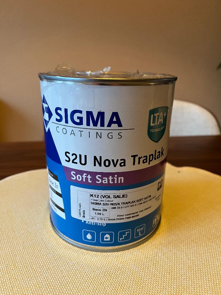 Ongeopende Sigma S2U Nova traplak vol salie groen 1 liter, Nieuw, Ophalen of Verzenden, Verf, Minder dan 5 liter