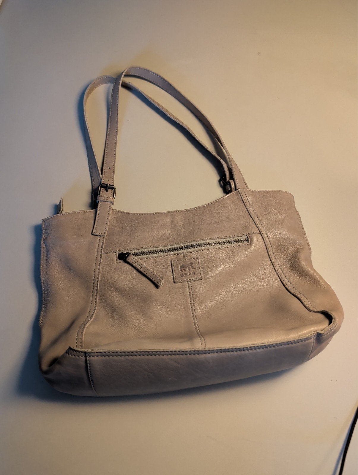Stijlvolle Bear Design Handtas - Beige Leer, Ophalen of Verzenden, Zo goed als nieuw, Beige, Handtas