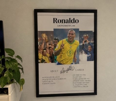 Unieke Ronaldo (R9) poster met gesigneerde print, Verzenden, Portret of Personen, Realistisch, Overige technieken