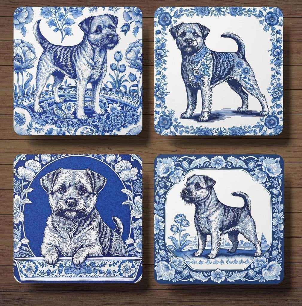 Border Terriër Delfts Blauw onderzetters met houder, Ophalen of Verzenden, Nieuw