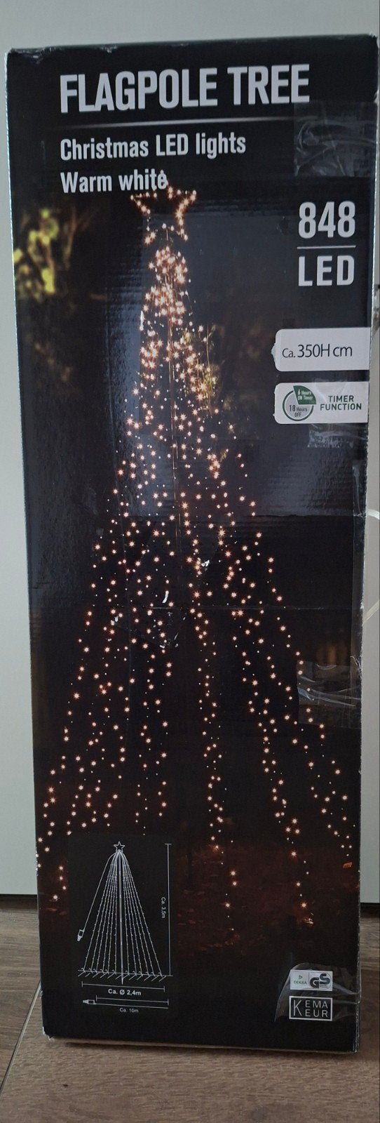 kerstboom led verlichting ca 3,5m H en 2,4m ø met timer, Ophalen, Gebruikt
