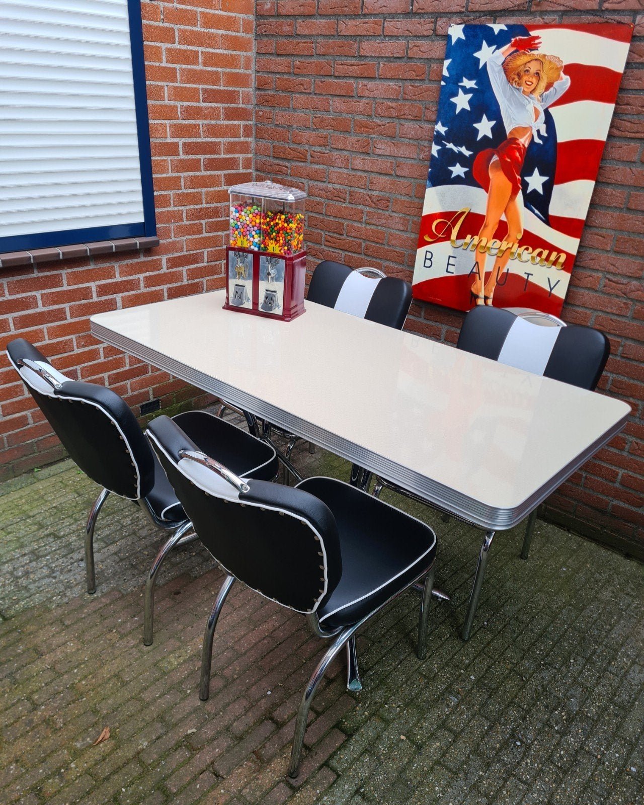 FIFTIES SIXTIES BEL AIR DINER STOELEN MET TAFEL  AMERIKAANS, Ophalen, Overige kleuren, Overige materialen, Vier