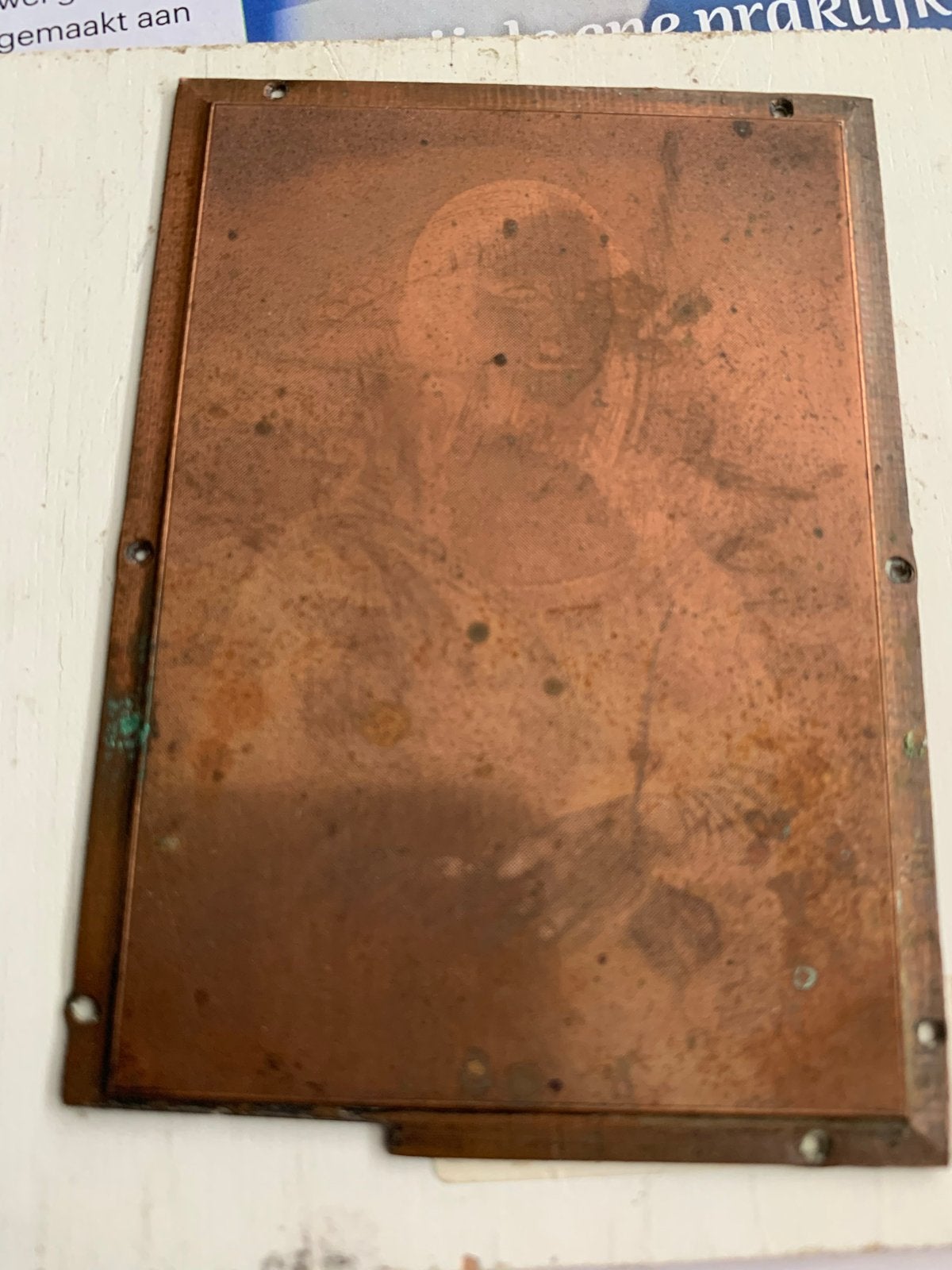 Oude Koperen Plaat mona lisa boekdruk plaat, Antiek en Kunst, Ophalen of Verzenden, Koper