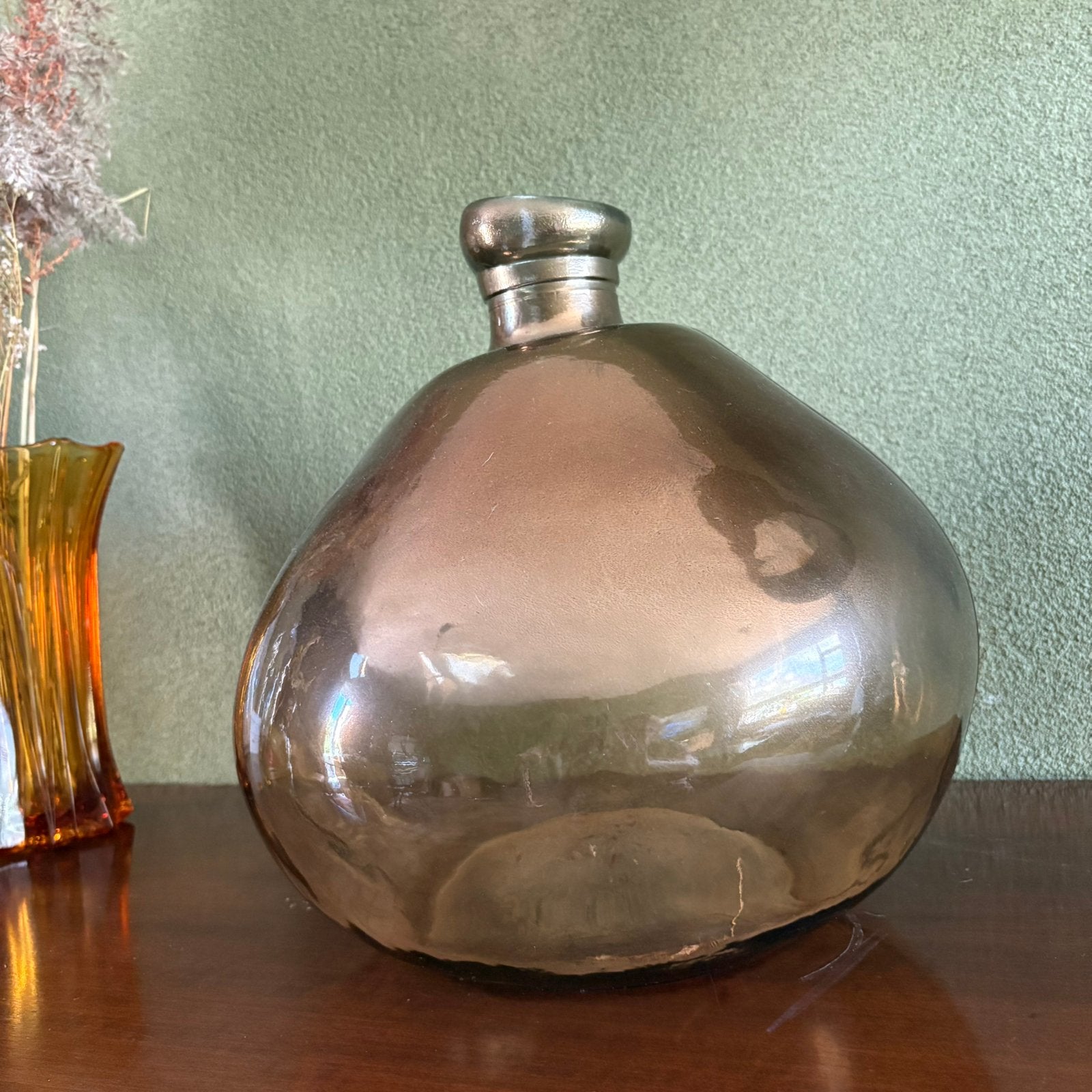 Glazen bronzen vaas, Ophalen, Zo goed als nieuw, Gerecycled glas, Glas