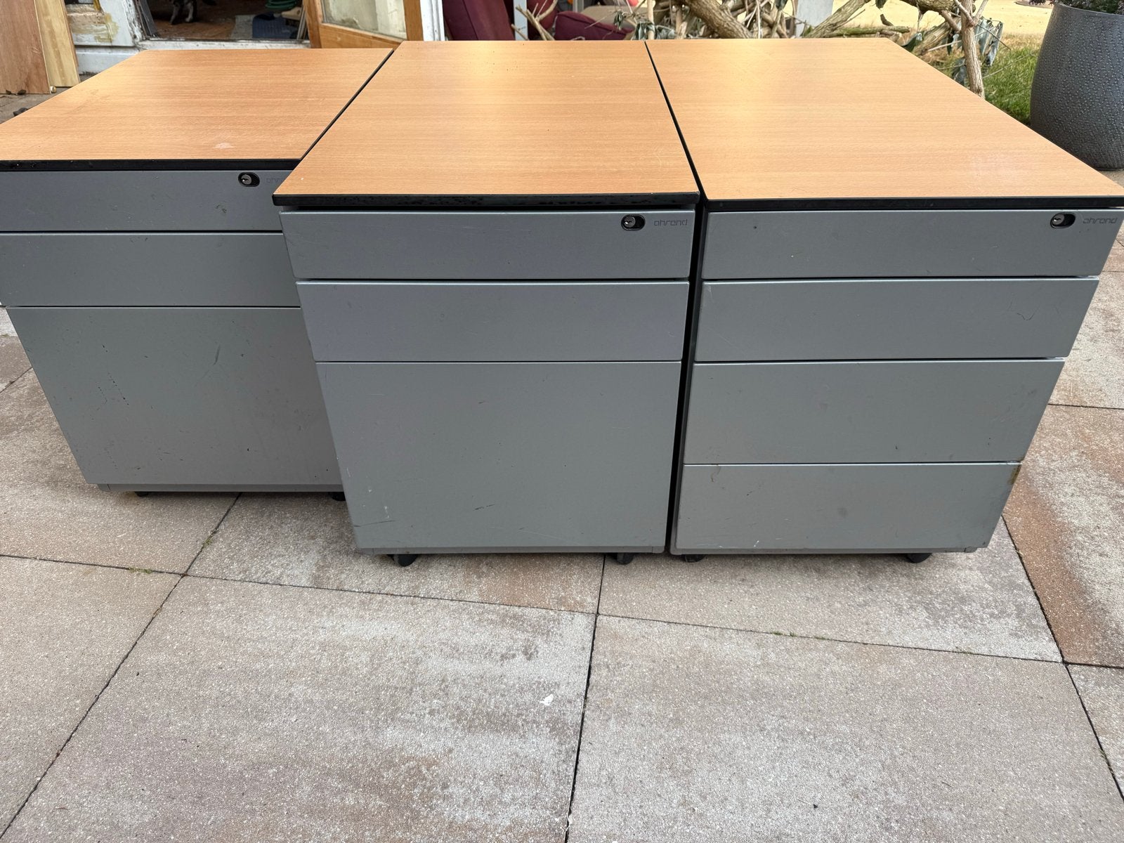 Set van 3 metalen ladeblokken met houten blad, Huis en Inrichting, Kasten | Ladekasten, Gebruikt, 50 tot 100 cm, 3 of 4 laden