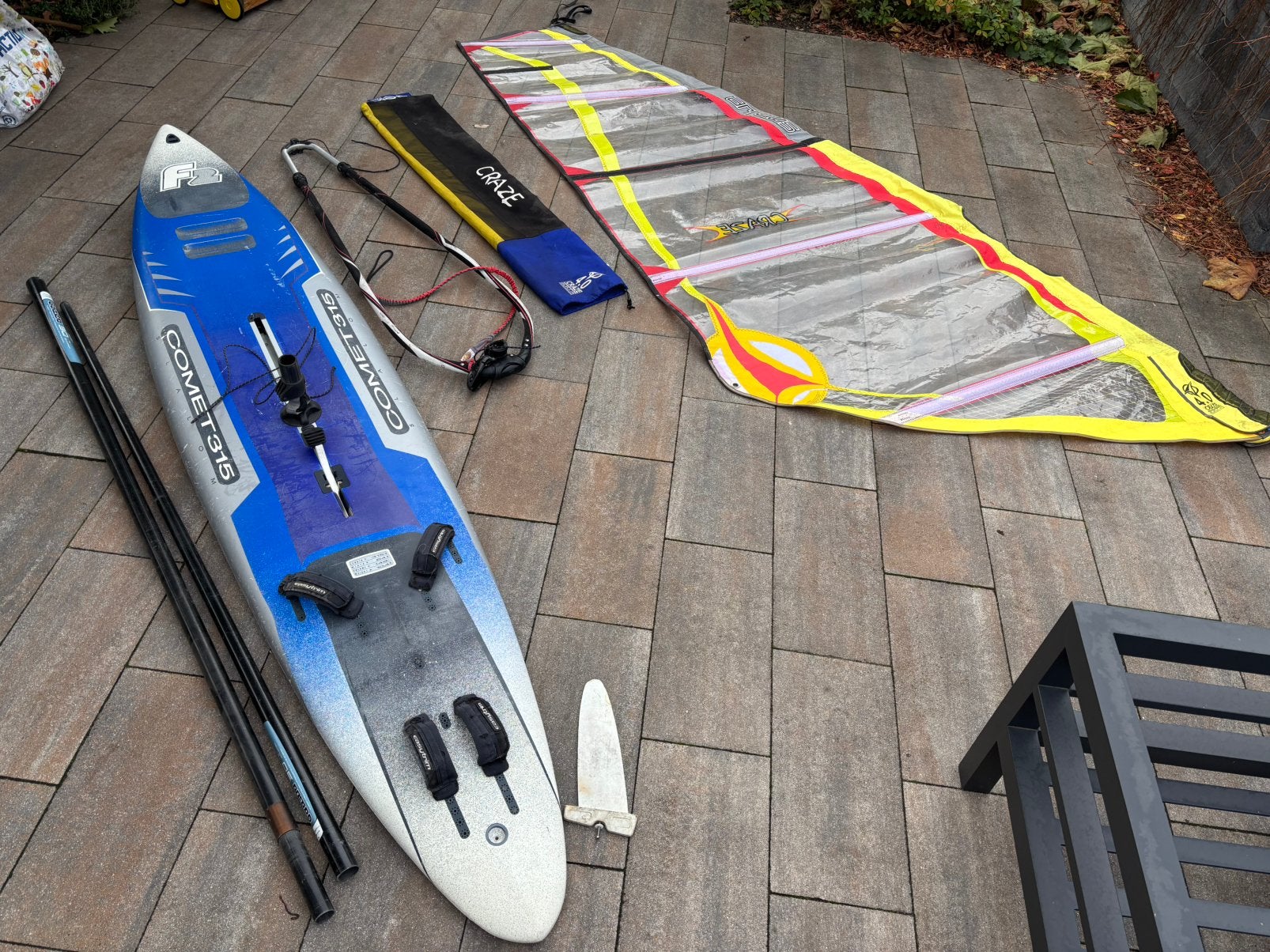 Windsurf compleet set, F2 Comet 315 Slalom board en 4.0 zeil, Ophalen, Gebruikt, 3.5 tot 5 m², Complete set