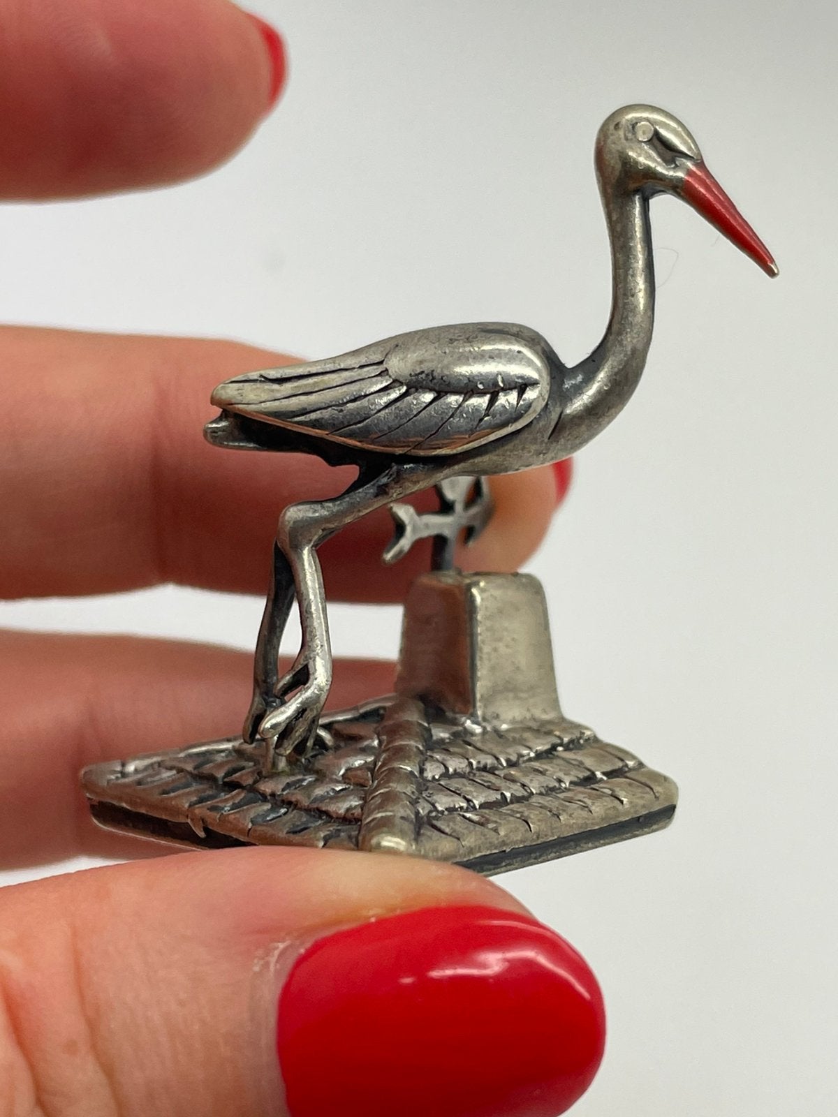 F37 Prachtig zilveren minituur beeldje ooievaar, Ophalen of Verzenden, Zilver