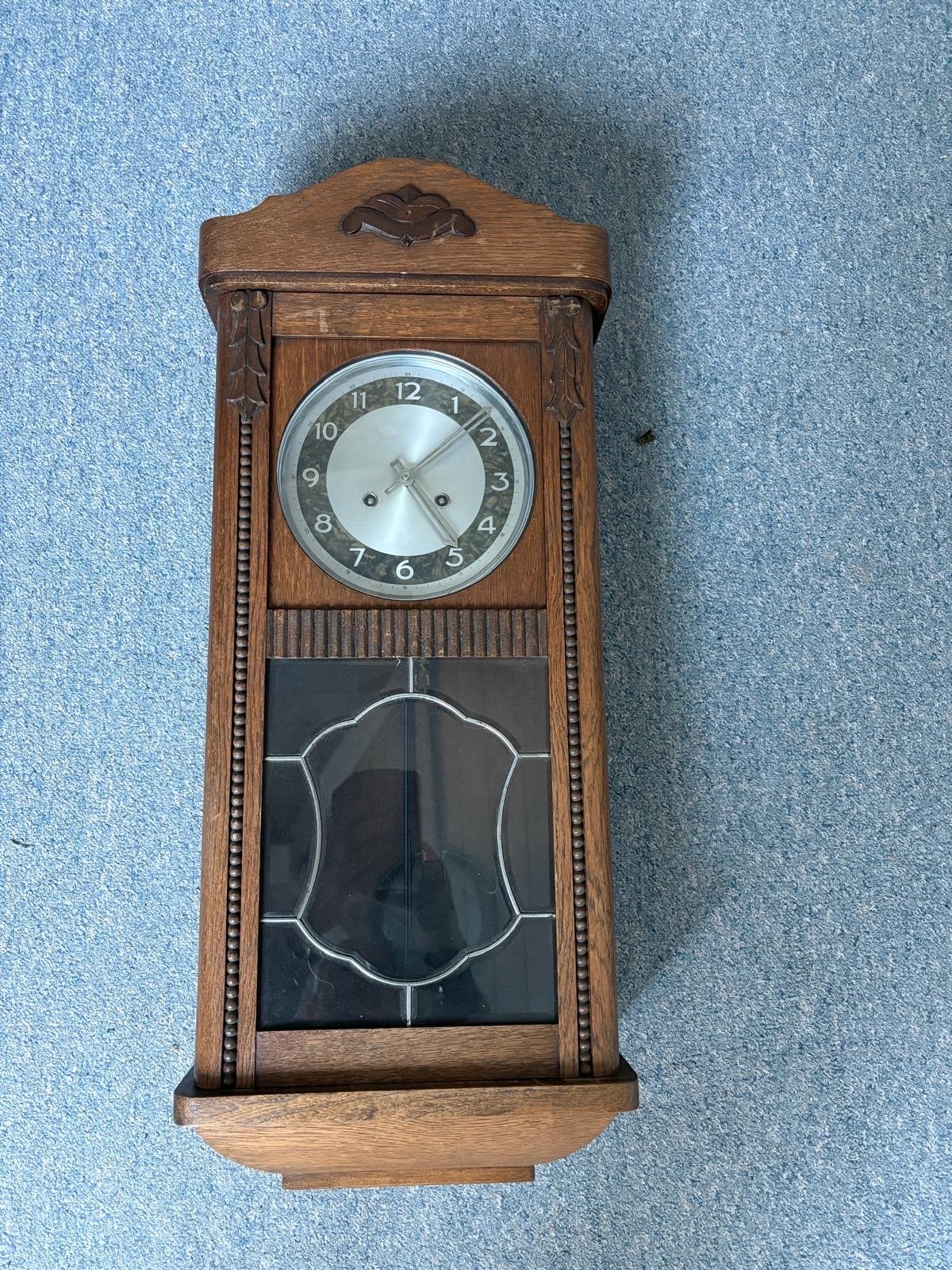 Antieke houten wandklok met slinger 19e eeuw, Ophalen of Verzenden