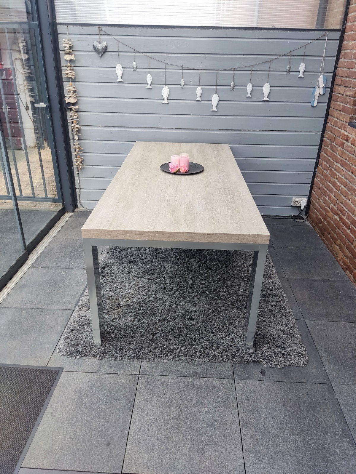 Grote eettafel met melamine blad 200x90 cm, Ophalen, Gebruikt, 50 tot 100 cm, 150 tot 200 cm