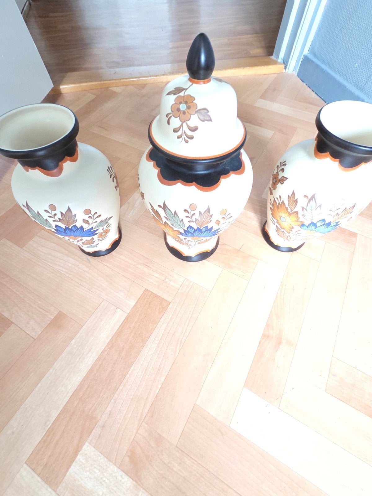 Set van 3 Flora Gouda Plateel vazen en pot met deksel, Ophalen of Verzenden