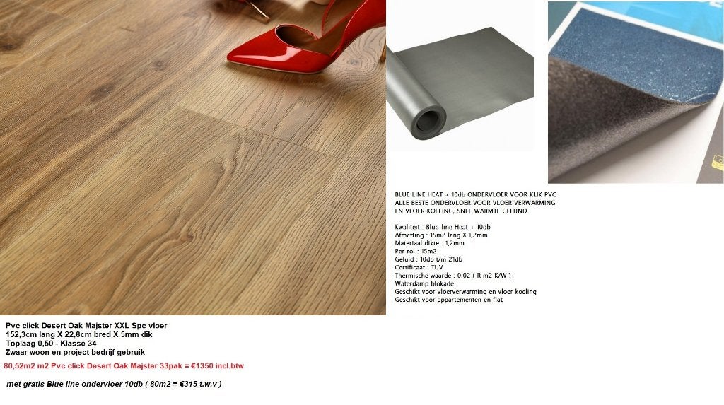 80,52m2 m2 Pvc click XXL Desert Oak Majster 33pak = €1350, Bruin, 75 m² of meer, Pvc click natuur eiken, Nieuw