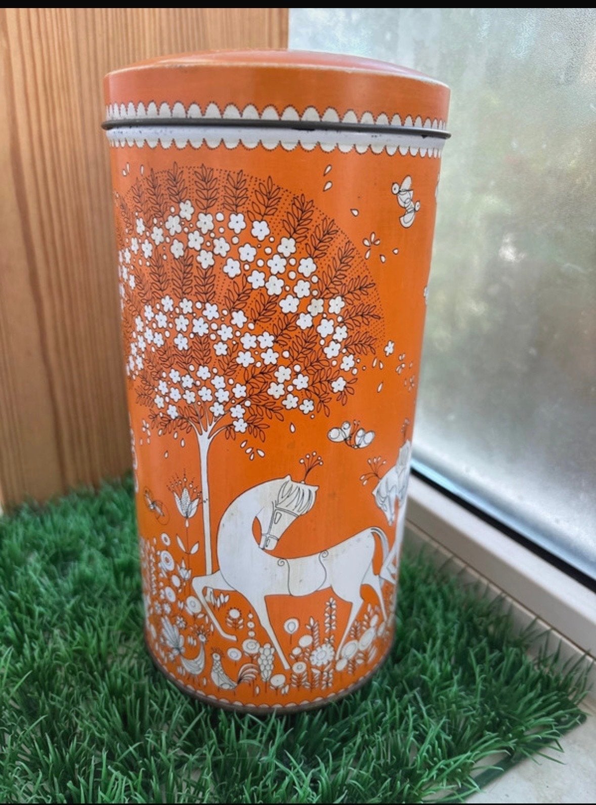 Vintage Verkade Beschuitblik 70 Oranje Frans Mettes, Verzamelen, Ophalen of Verzenden, Gebruikt, Beschuit, Verkade