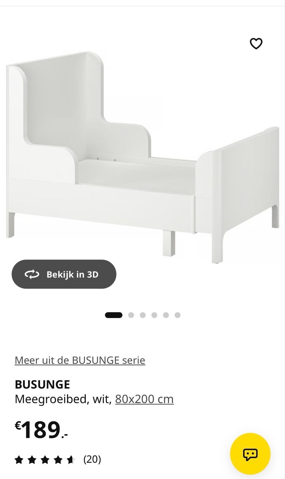 IKEA BUSUNGE meegroeibed wit 80x200 cm met matras, Kinderen en Baby's, Kinderkamer | Bedden, Ophalen, 70 tot 85 cm, Zo goed als nieuw